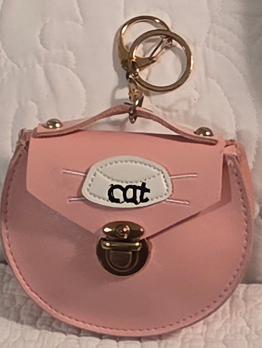 Pink Cat Face Mini Purse Keychain with Gold Hardware